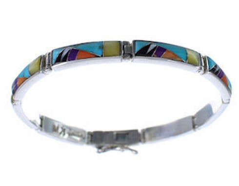 Southwest Multicolor Genuine Sterling Silver Link Bracelet RX100597