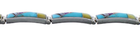 Southwest Multicolor Genuine Sterling Silver Link Bracelet RX100597