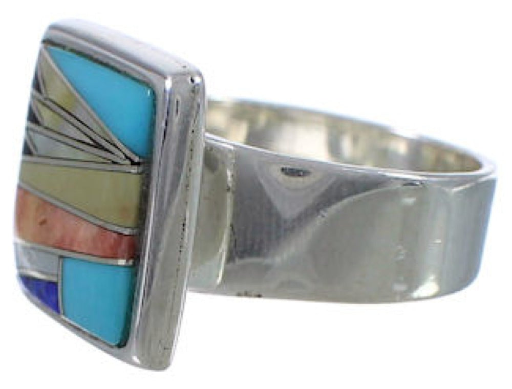 Multicolor Inlay Sturdy Authentic Sterling Silver Ring Size 8 WX41170 ...