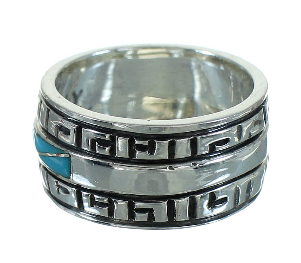 Sterling Silver Water Wave And Turquoise Southwest Ring Size 7-3/4 RX6 ...