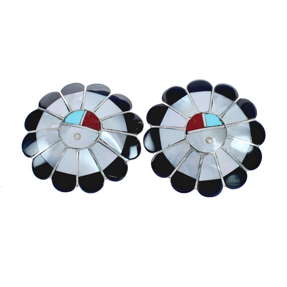 Native American Zuni Sterling Silver Multicolor Inlay Sun Post Earring ...