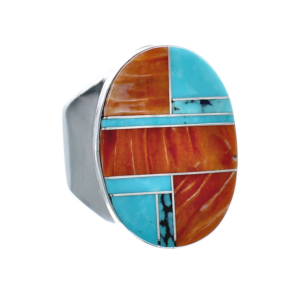 Genuine Sterling Silver Turquoise Oyster Shell Inlay Navajo Ring Size ...