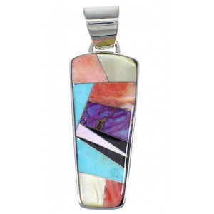 Multicolor Inlay Authentic Sterling Silver Southwest Pendant RX73836