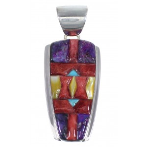 Genuine Sterling Silver Southwestern Multicolor Inlay Pendant RX74181