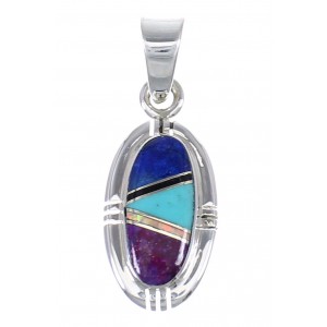 Sterling Silver And Multicolor Inlay Southwestern Slide Pendant YX67849