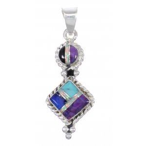 Multicolor Inlay Southwestern Sterling Silver Pendant QX70389