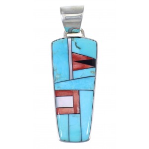 Genuine Sterling Silver Southwestern Multicolor Inlay Pendant QX70403