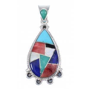 Southwest Genuine Sterling Silver Multicolor Inlay Pendant RX70614