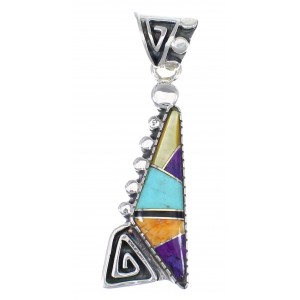 Multicolor Inlay Authentic Sterling Silver Southwest Water Wave Pendant RX70621