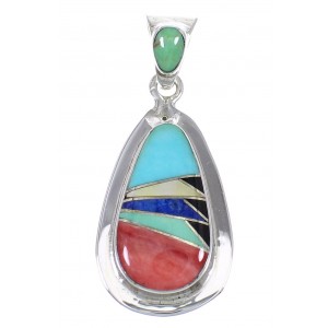 Genuine Sterling Silver Southwest Multicolor Inlay Pendant RX70667