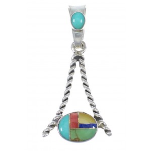 Genuine Sterling Silver And Multicolor Southwestern Slide Pendant YX68188