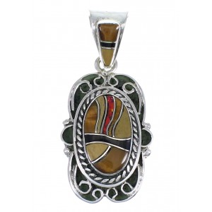 Multicolor Inlay And Authentic Sterling Silver Southwestern Slide Pendant YX67920