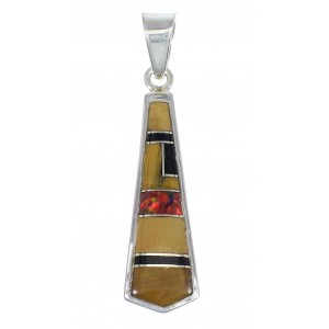 Genuine Sterling Silver Multicolor Inlay Southwest Pendant YX67933