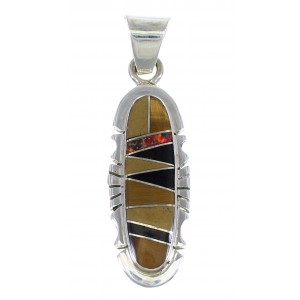 Genuine Sterling Silver Multicolor Inlay Southwest Slide Pendant YX67937