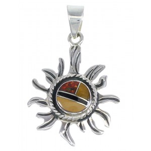 Sterling Silver And Multicolor Southwest Sun Pendant YX67971