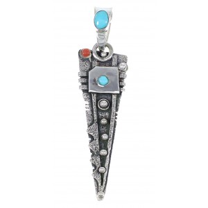 Turquoise Coral And Authentic Sterling Silver Southwestern Pendant YX67723