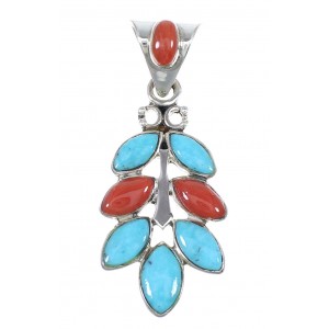 Genuine Sterling Silver Turquoise And Coral Southwestern Slide Pendant YX67747