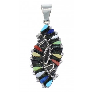 Sterling Silver Multicolor Needlepoint Southwestern Pendant YX67781