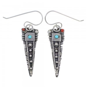 Sterling Silver Turquoise And Coral Southwest Hook Dangle Earrings YX68108
