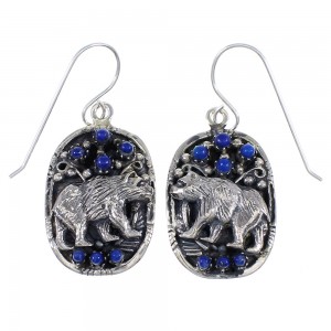 Lapis And Sterling Silver Southwestern Bear Hook Dangle Earrings YX68488