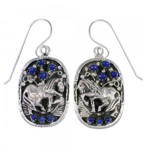 Lapis And Sterling Silver Southwestern Horse Hook Dangle Earrings YX68489