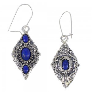 Southwestern Lapis And Sterling Silver Reversible Hook Dangle Earrings YX68505