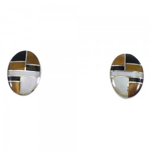 Southwestern Silver Multicolor Inlay Post Earrings YX70889