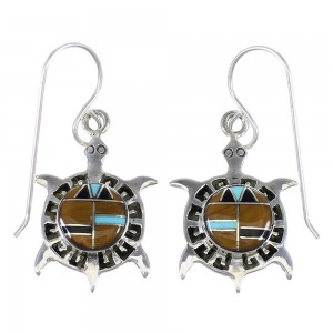 Southwestern Multicolor Silver Turtle Hook Dangle Earrings YX70912