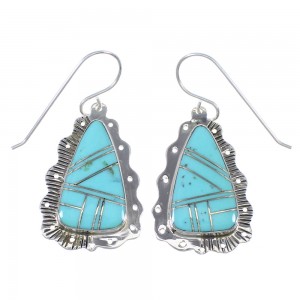 Southwestern Turquoise And Sterling Silver Hook Dangle Earrings YX69723
