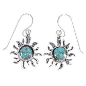 Southwest Turquoise And Sterling Silver Sun Hook Dangle Earrings YX69735