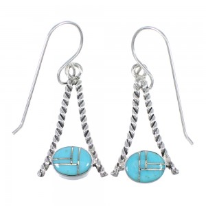 Genuine Sterling Silver And Turquoise Southwest Hook Dangle Earrings YX69772