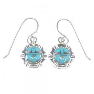 Southwest Sterling Silver And Turquoise Inlay Hook Dangle Earrings YX69788
