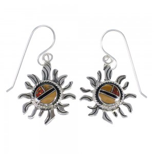 Multicolor Sterling Silver Sun Southwest Hook Dangle Earrings WX71653