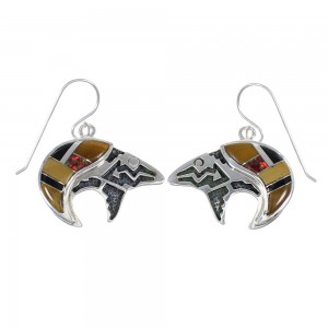 Multicolor Sterling Silver Bear Arrow Southwest Hook Dangle Earrings WX71654