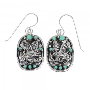 Authentic Sterling Silver Eagle Southwest Turquoise Hook Dangle Earrings QX70256