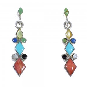 Southwest Sterling Silver Multicolor Post Dangle Earrings YX71117