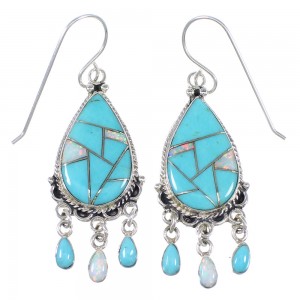 Southwest Sterling Silver Turquoise Opal Hook Dangle Earrings QX72209