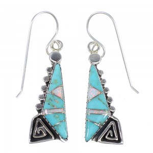 Southwest Water Wave Sterling Silver Turquoise Opal Hook Dangle Earrings QX72210