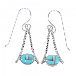 Turquoise Opal Southwestern Sterling Silver Hook Dangle Earrings QX72324