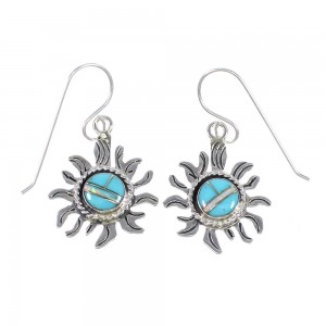 Southwestern Sun Turquoise Opal Sterling Silver Hook Dangle Earrings QX72421