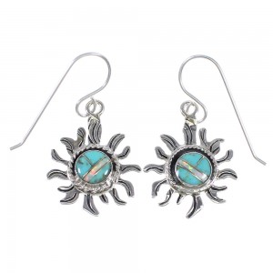 Turquoise Opal Sterling Silver Southwest Sun Hook Dangle Earrings QX72424