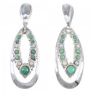 Turquoise And Opal Sterling Silver Southwest Post Dangle Earrings QX81871