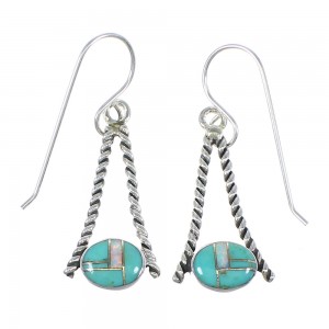 Turquoise And Opal Genuine Sterling Silver Southwest Hook Dangle Earrings QX82111