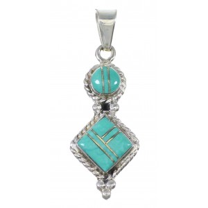 Turquoise Inlay Silver Southwestern Jewelry Slide Pendant AX79072