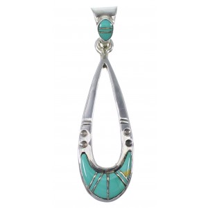 Authentic Sterling Silver Southwestern Turquoise Inlay Slide Pendant AX79179