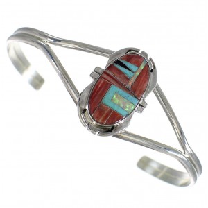 Multicolor Inlay And Sterling Silver Southwestern Cuff Bracelet WX75403
