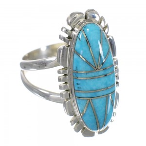 Sterling Silver Southwestern Turquoise Inlay Ring Size 7-1/4 QX75591