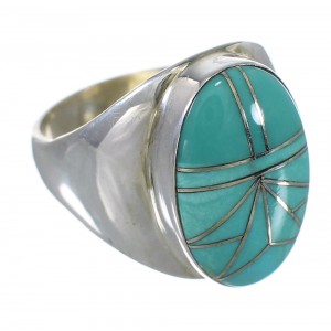 Sterling Silver Southwest Turquoise Inlay Ring Size 8-1/2 QX75601
