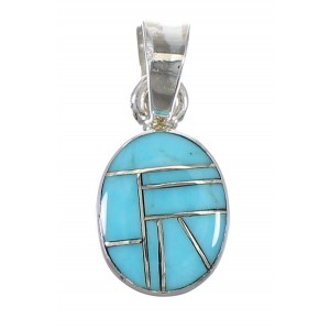 Southwest Authentic Sterling Silver Turquoise Inlay Pendant QX77402