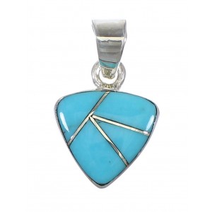 Turquoise Inlay Silver Southwest Pendant QX77419